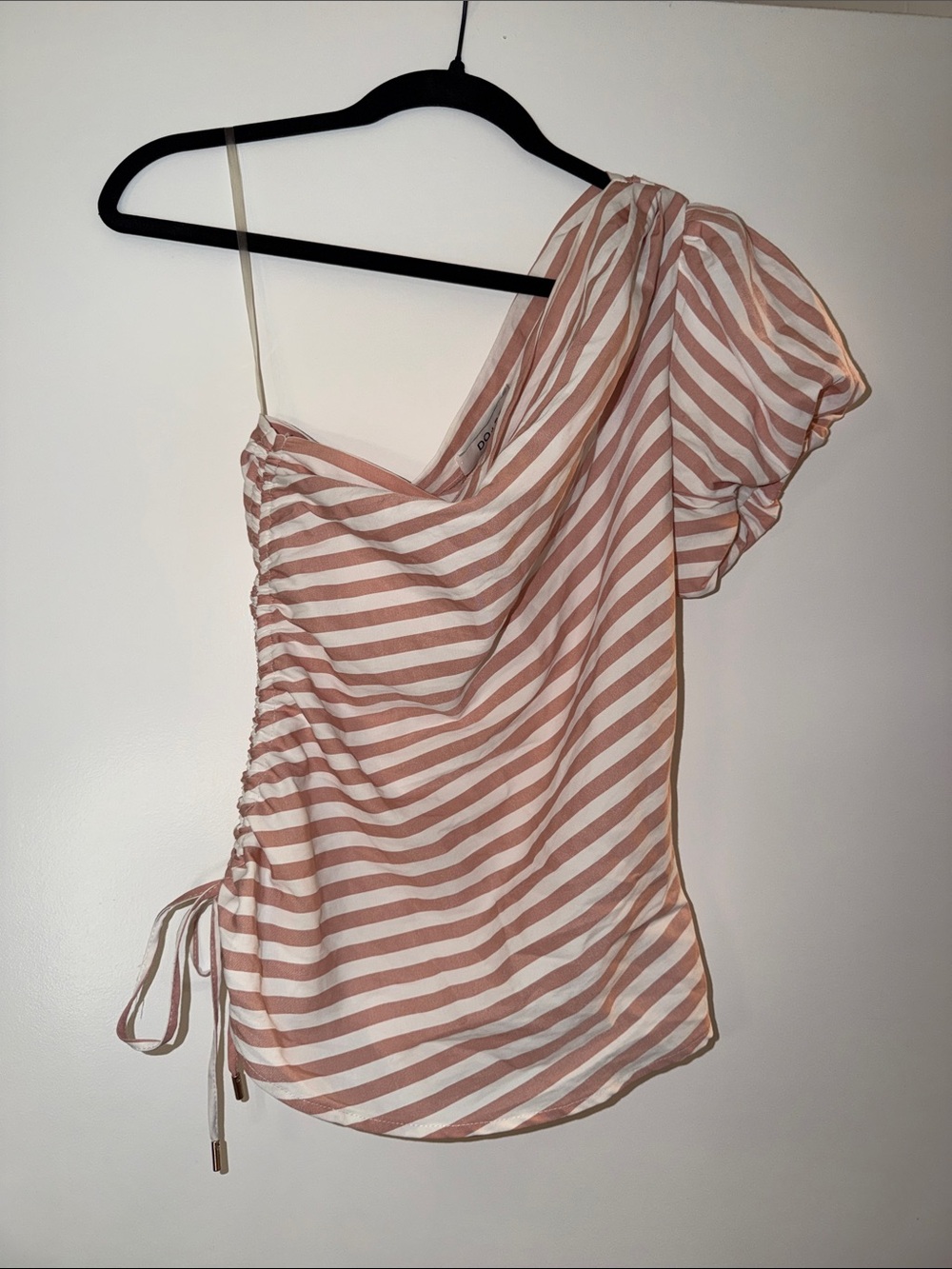 DO+BE One-Shoulder Striped Camisole in Blush and White